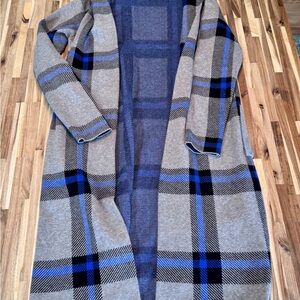 Plaid Longline Hooded Cardigan